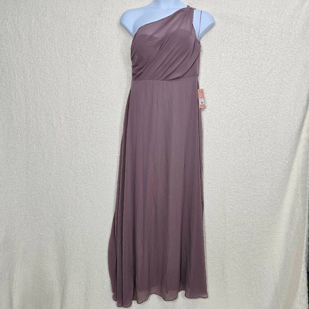 Birdy Grey Dark Mauve Chiffon Kira One Shoulder Dress X-Large